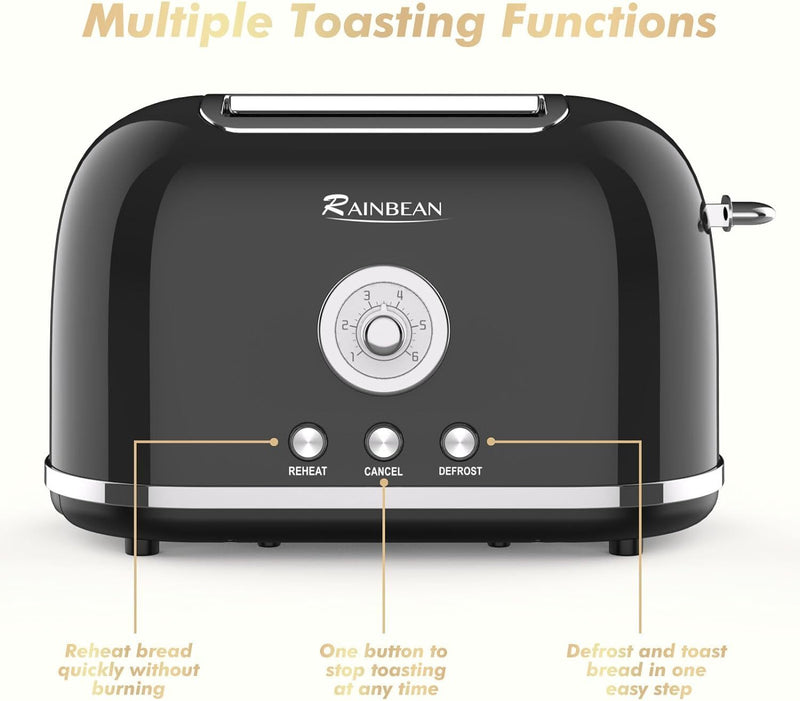 Toaster 2 Slice Retro Toaster Stainless Steel With 6 Bread Shade Settings And Bagel