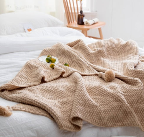 Nordic fringed knit ball blanket wool blanket office air conditioning lunch break blanket shawl