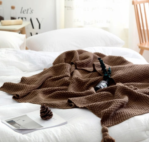 Nordic fringed knit ball blanket wool blanket office air conditioning lunch break blanket shawl