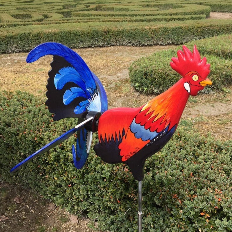 Rooster Windmill Garden Courtyard Farm Decor Waterproof Yard Statue Vivid Sculpture Handmade