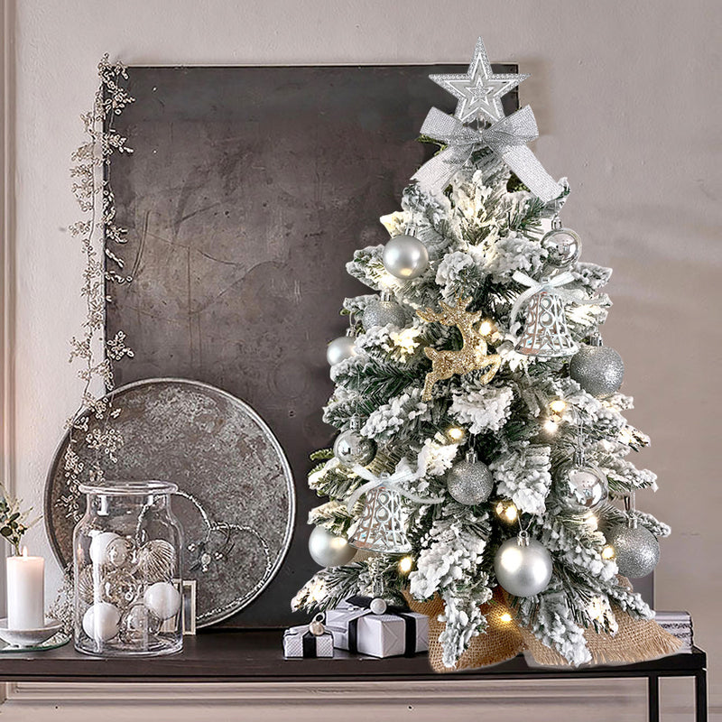 2ft Mini Christmas Tree With Light Artificial Small Tabletop Christmas Decoration With Flocked Snow,