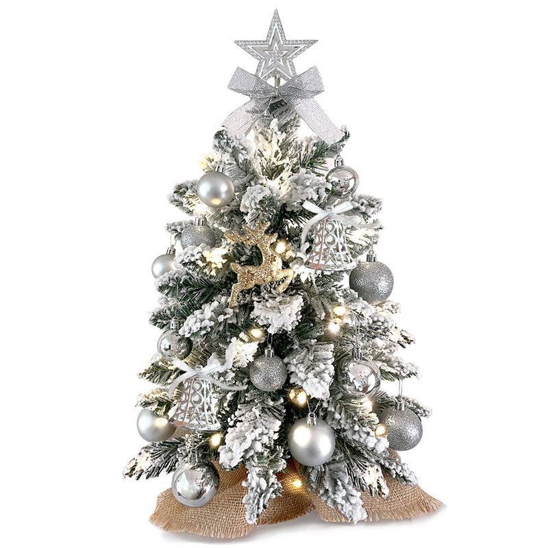 2ft Mini Christmas Tree With Light Artificial Small Tabletop Christmas Decoration With Flocked Snow,