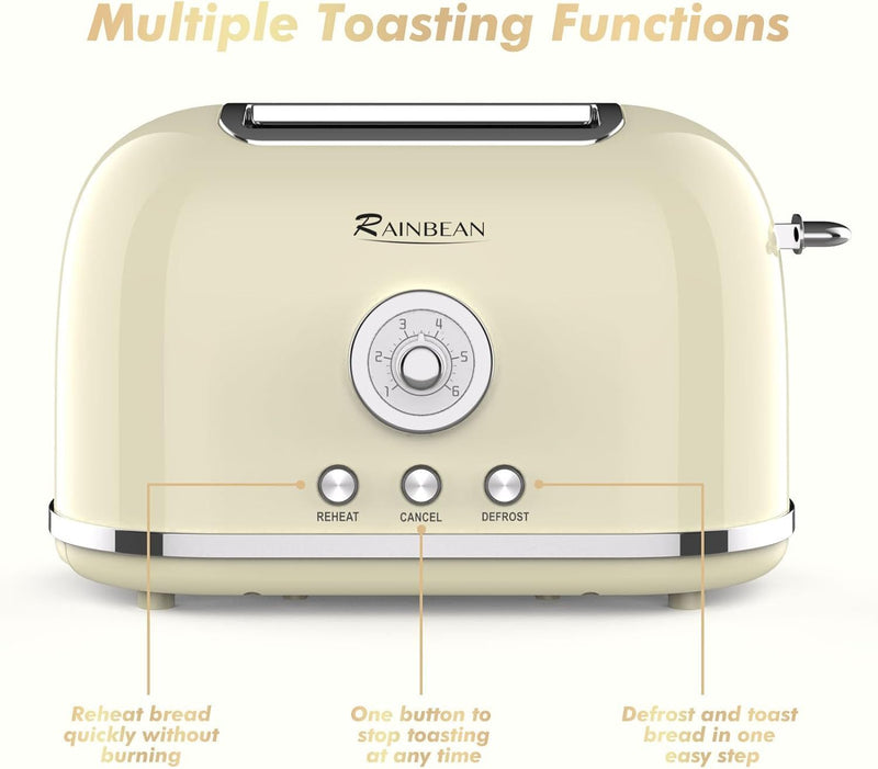 Toaster 2 Slice Retro Toaster Stainless Steel With 6 Bread Shade Settings And Bagel