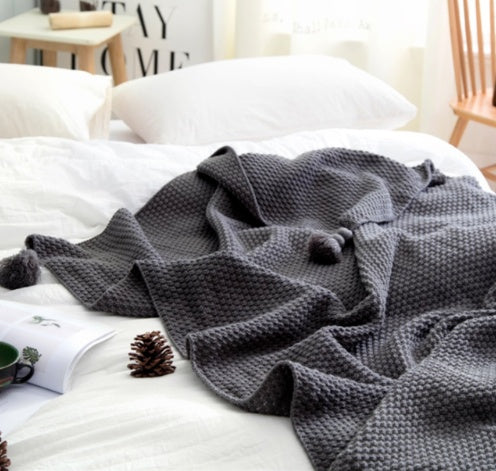 Nordic fringed knit ball blanket wool blanket office air conditioning lunch break blanket shawl