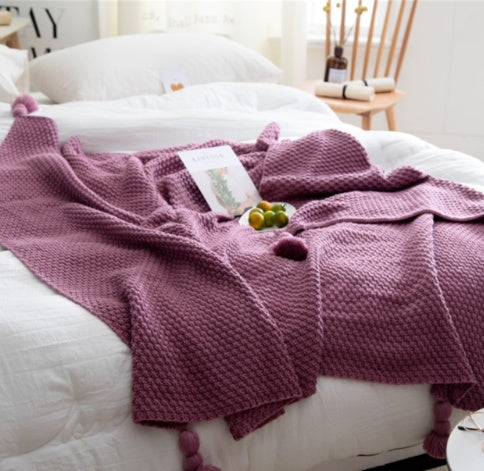 Nordic fringed knit ball blanket wool blanket office air conditioning lunch break blanket shawl