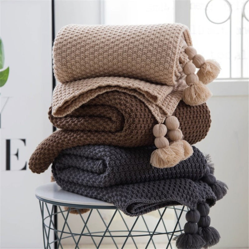 Nordic fringed knit ball blanket wool blanket office air conditioning lunch break blanket shawl