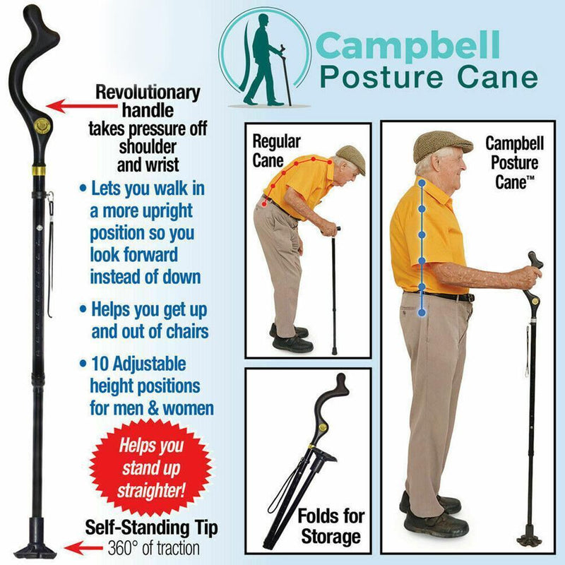 Telescopic Stick Stool Folding Handle Walking Stick