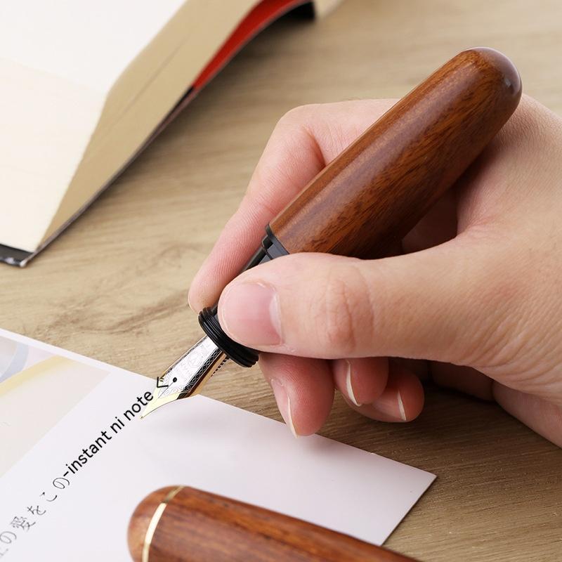 Solid Wood Ink Pen Fine Tip Cute Chubby Short Pen