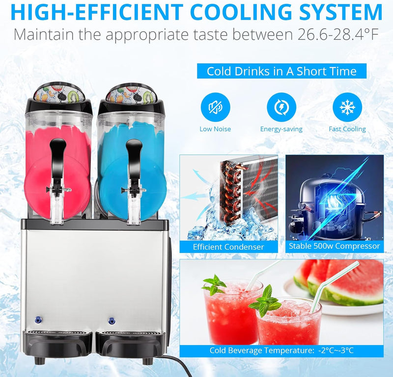 Commercial Slushy Machine 24L, 6.4 Gals Margarita Machine, 500W Frozen Drink Machine, Food-Grade PC Tanks & Stainless Steel, for Restaurants Bars Pool Parties