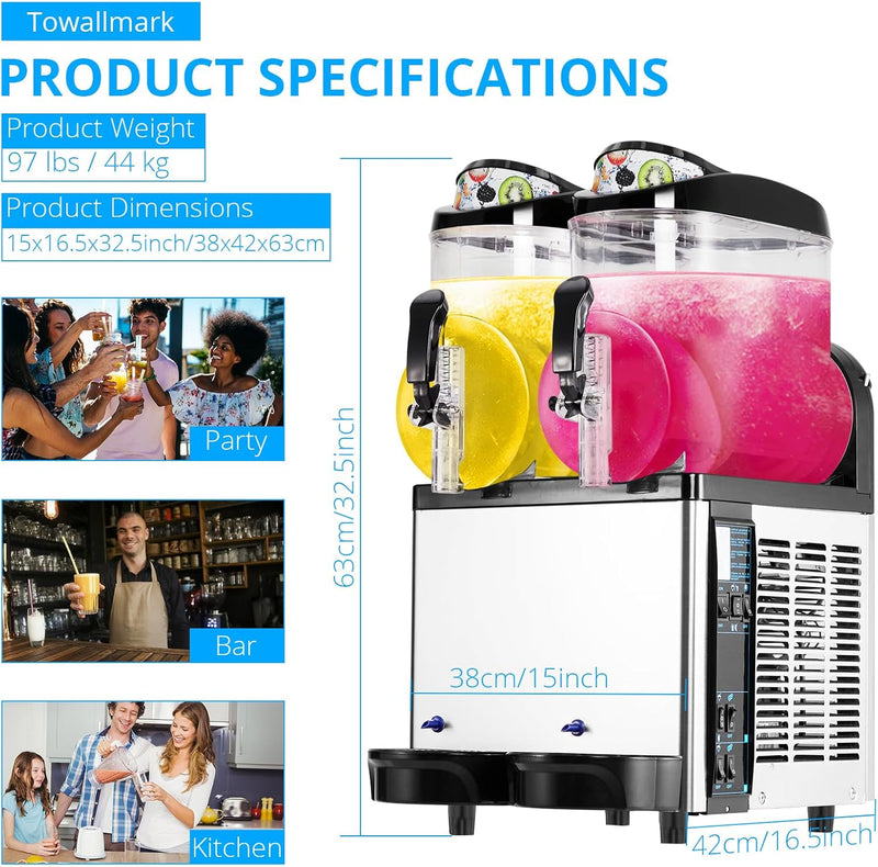 Commercial Slushy Machine 24L, 6.4 Gals Margarita Machine, 500W Frozen Drink Machine, Food-Grade PC Tanks & Stainless Steel, for Restaurants Bars Pool Parties