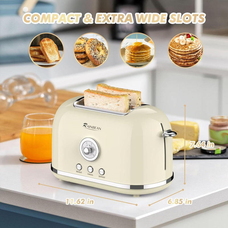 Toaster 2 Slice Retro Toaster Stainless Steel With 6 Bread Shade Settings And Bagel